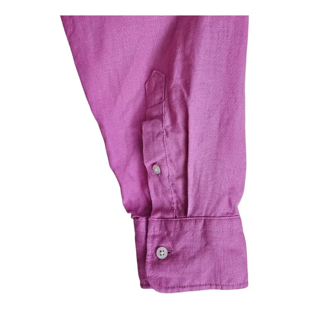 LAUREN RALPH LAUREN Women's L Linen Shirt Magenta Roll Tab Long Sleeve 42" - Picture 5 of 7